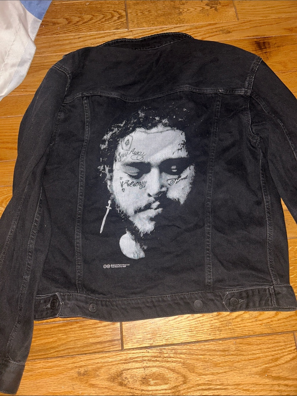 Divided Black Graphic Post Malone Denim Jacket with Portrait Print